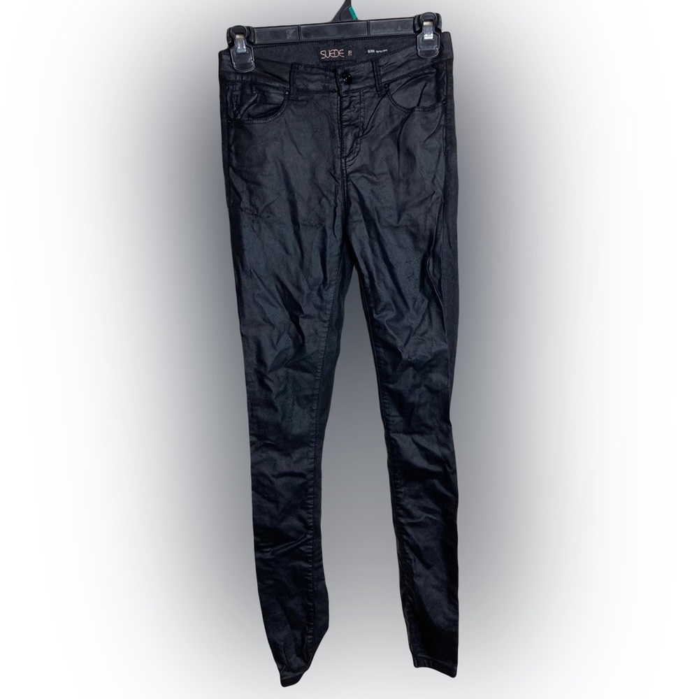 Black High Rise Skinny Jeans Suede Size 28 Olivia